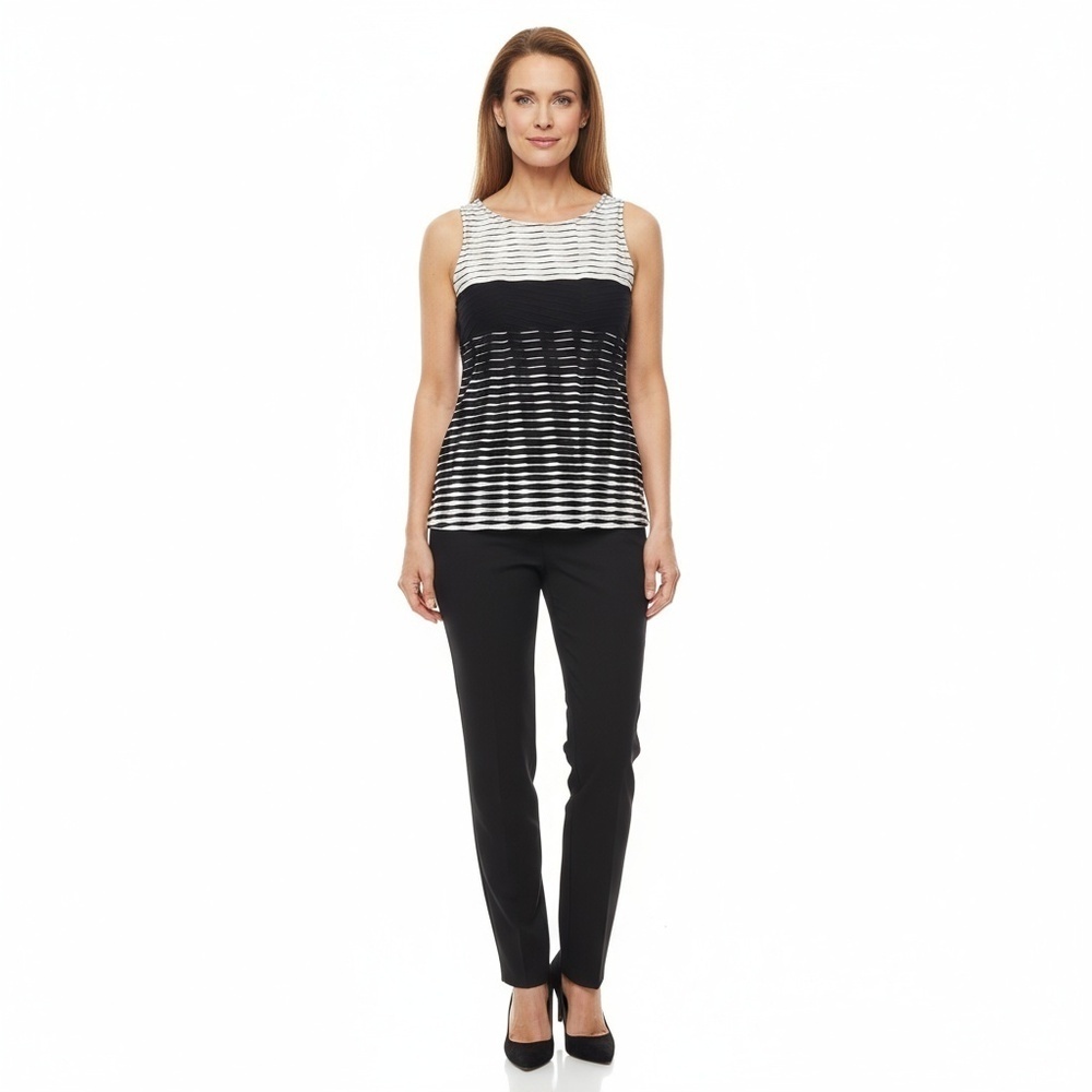 NWT White House Black Market Tank Top Womens Size S Striped Textured Black White
